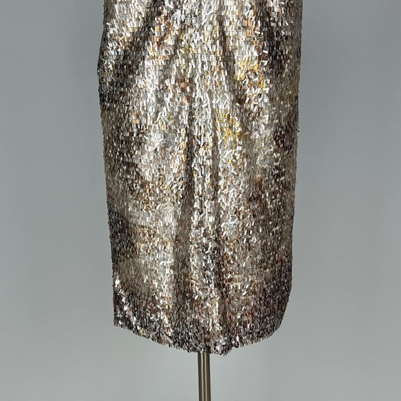 Josie Natori Womens Metallic Sequin Sleeveless V Neck Cocktail Dress size 10 - Picture 9 of 13